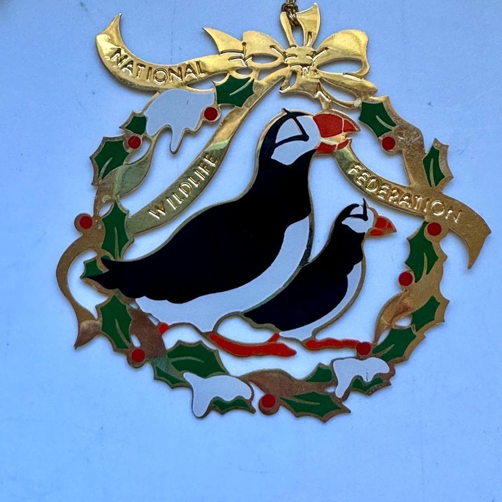 National Wildlife Federation 24k gold painted‎ puffins Christmas tree ornament